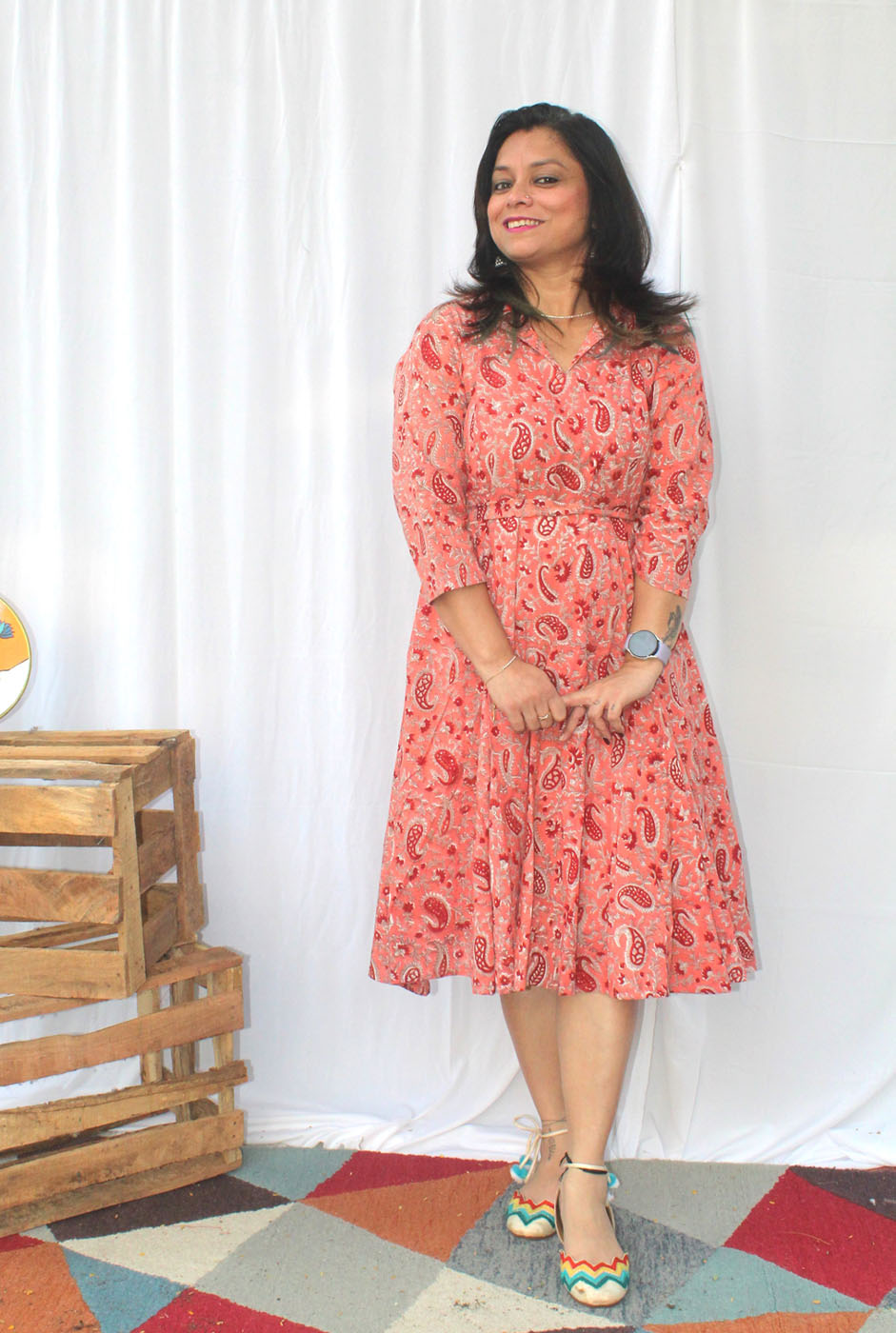 Hand block cotton kali dress with lining