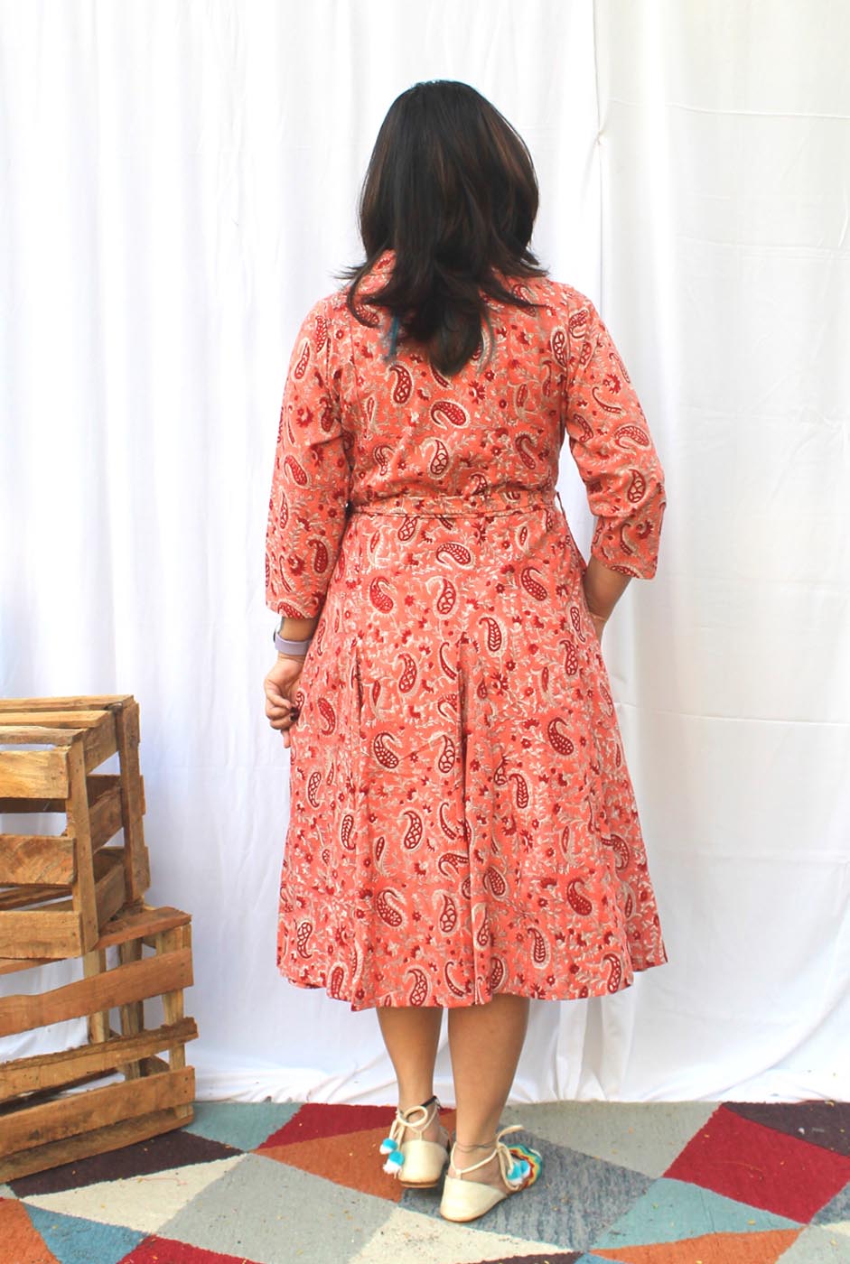 Hand block cotton kali dress with lining