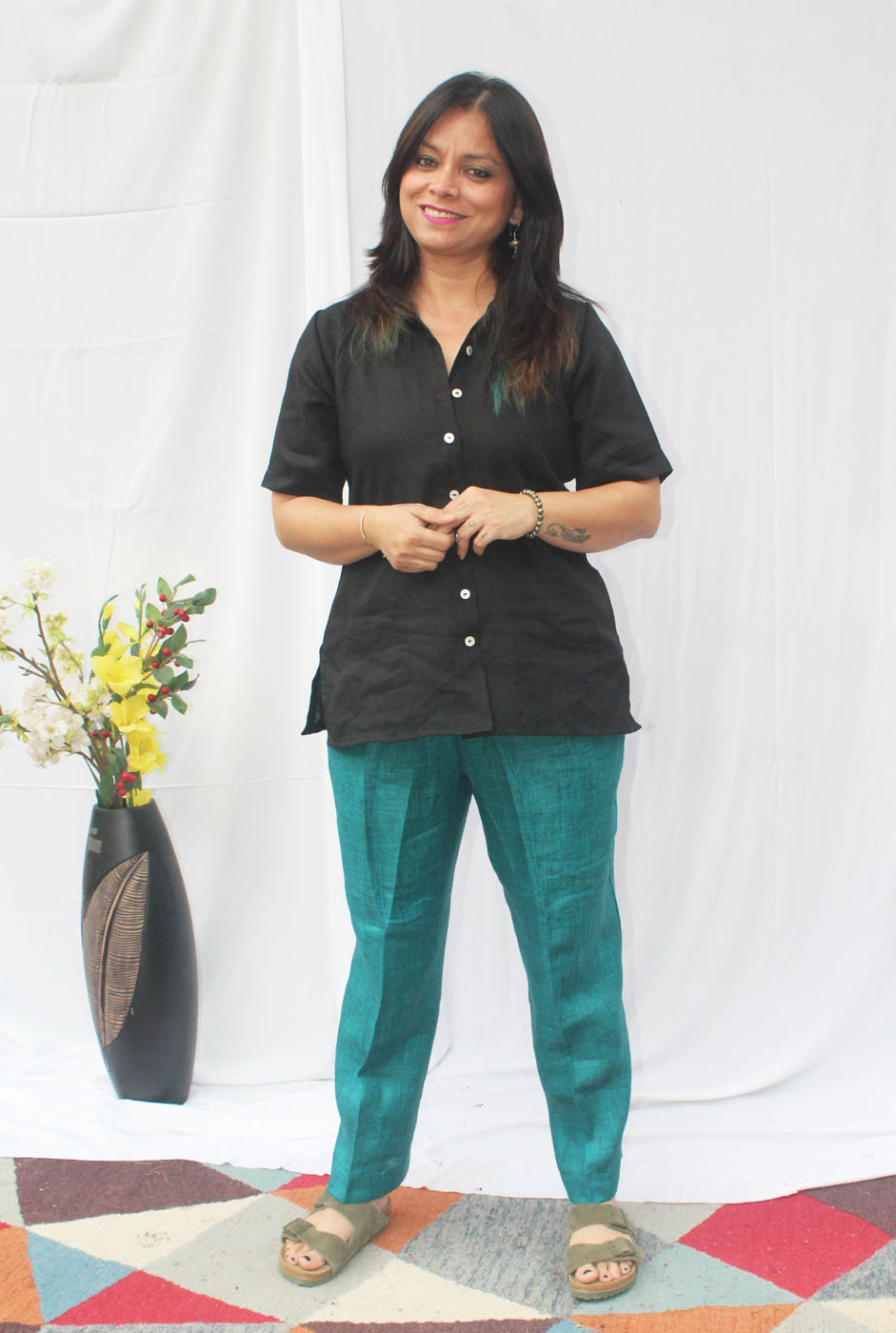 Teal Jute Linen Pant