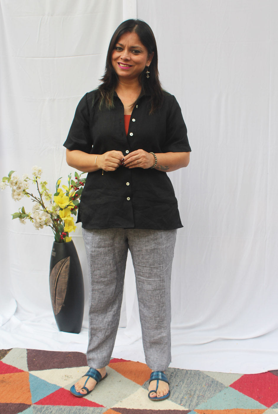 Grey Jute Linen Pant