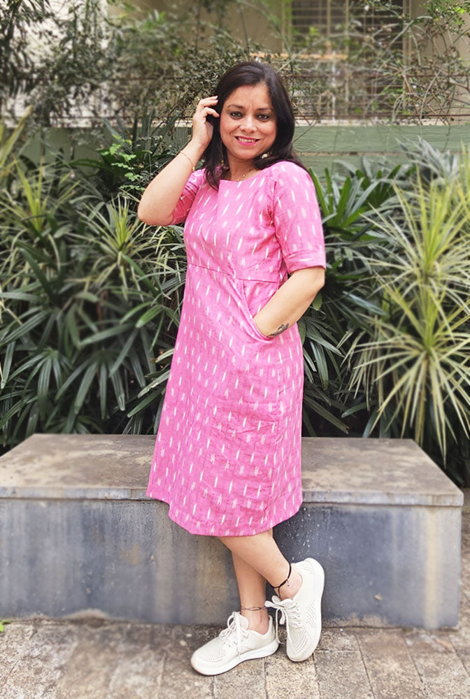 Cotton Ikat Swift Dress With Lining