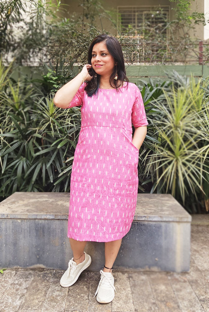 Cotton Ikat Swift Dress With Lining