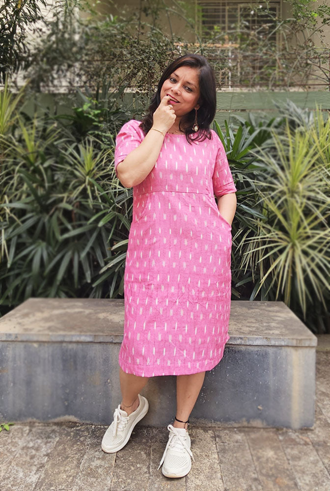 Cotton Ikat Swift Dress With Lining