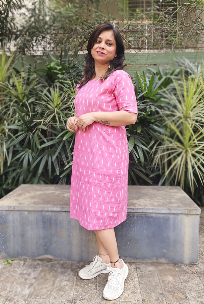 Cotton Ikat Swift Dress With Lining