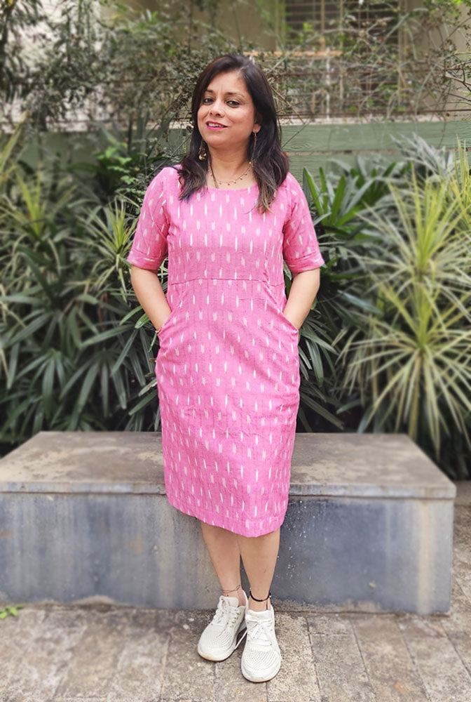 Cotton Ikat Swift Dress With Lining