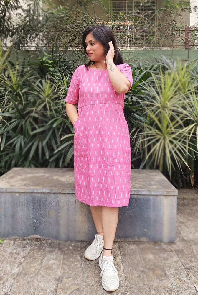 Cotton Ikat Swift Dress With Lining