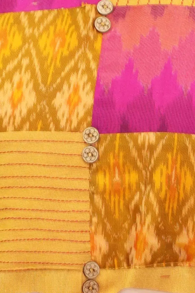 Yellow Handloom Cotton Kurti With Sico Silk Patch