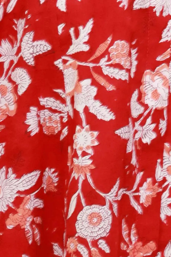Gulmohar Red Cotton Hand Block Dress with Lining
