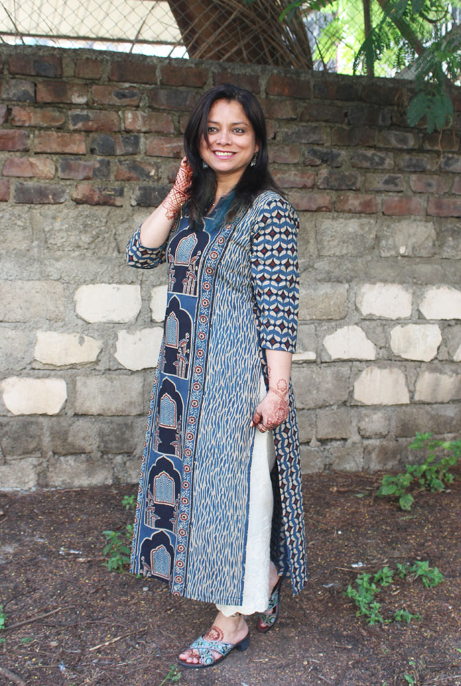 Straight cut designer Ajrakh Kurti (E)