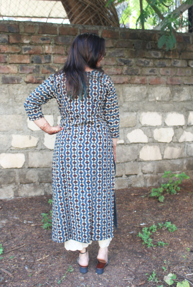 Straight cut designer Ajrakh Kurti (E)