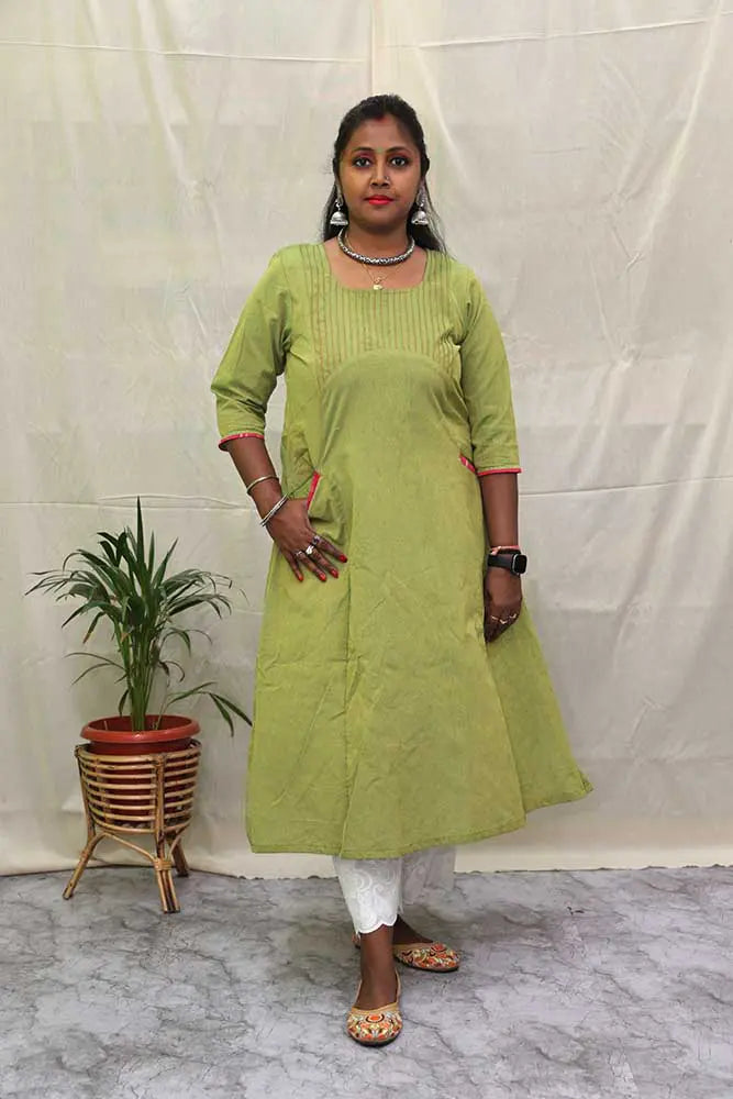 Solid Green Kurti with Ikat Twist
