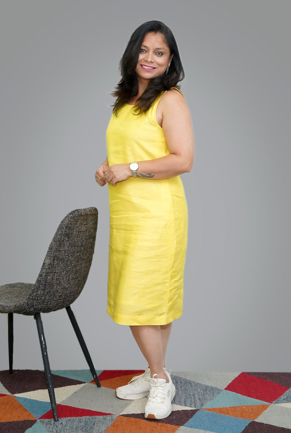 Yellow Linen Knee-Length Dress