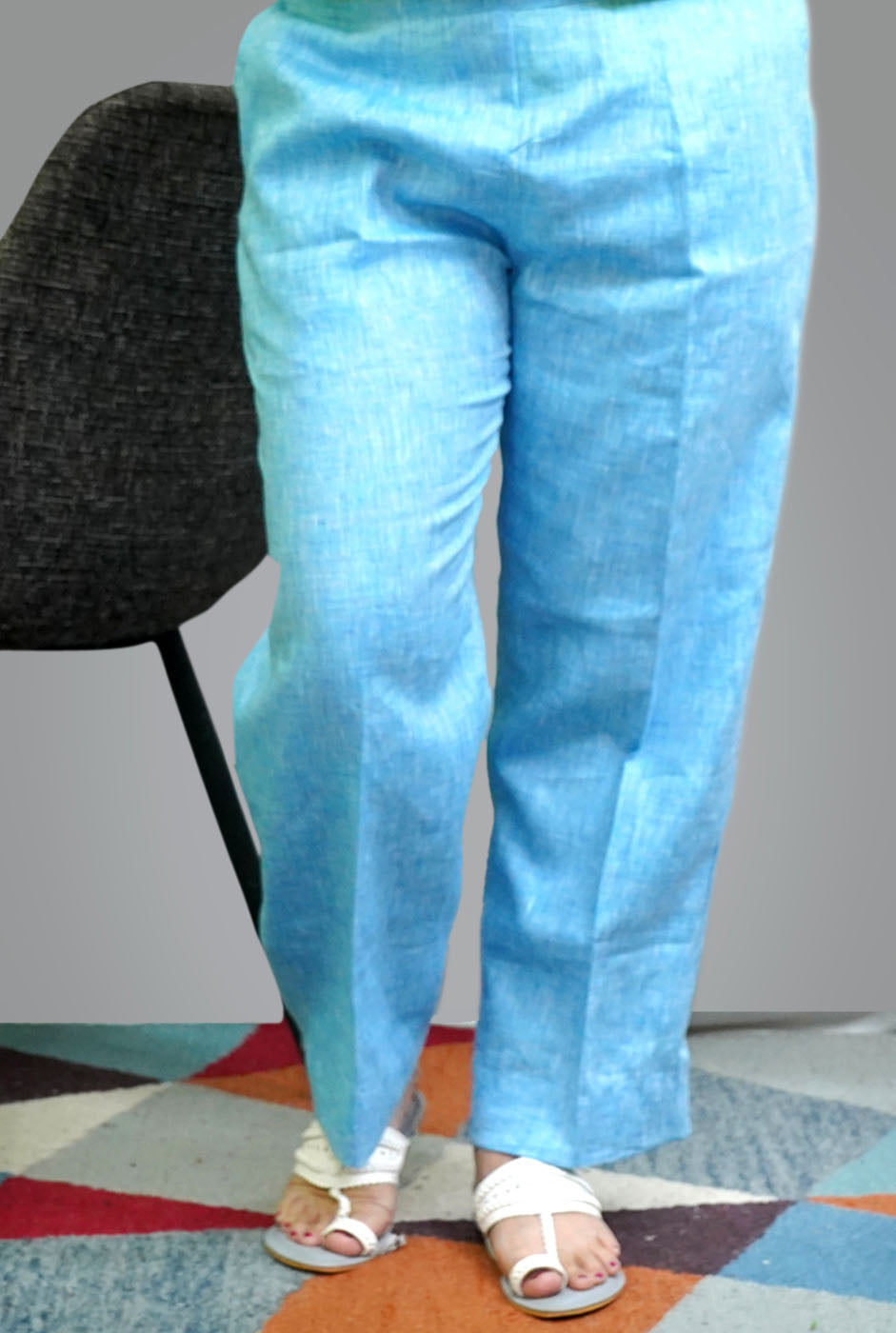 Denim Blue Color Linen Pant