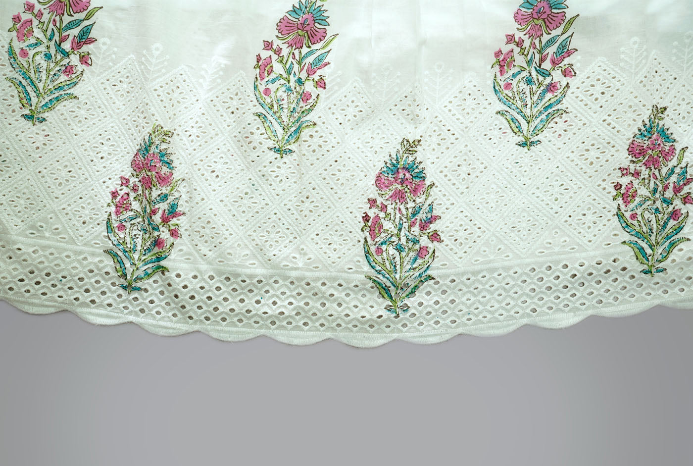 Hand Blocked Chikankari Cutwork Kurti with Lining (A)