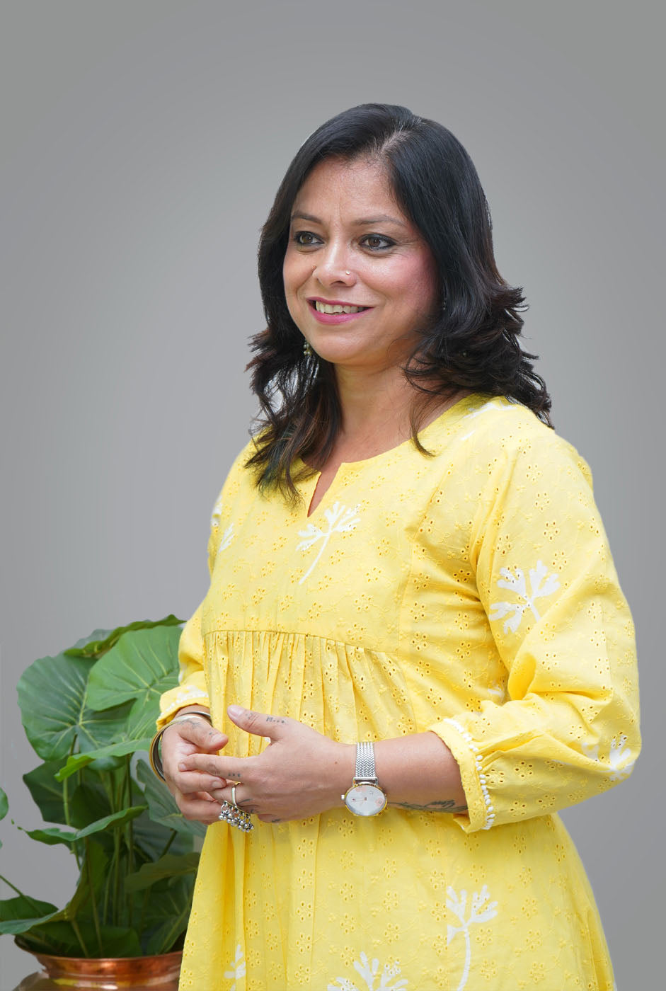 Yellow Hand Block Schiffli Kurti/ Dress