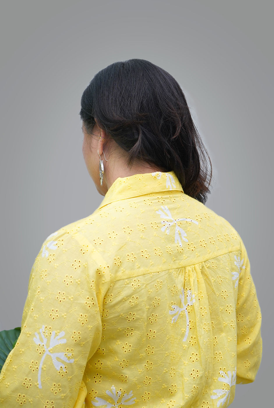 Yellow Hand Block Schiffli Short Top/ Kurta
