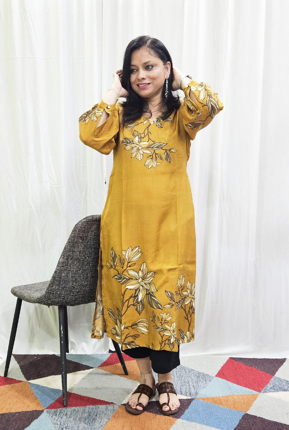 Mustard color Muslin Kurti