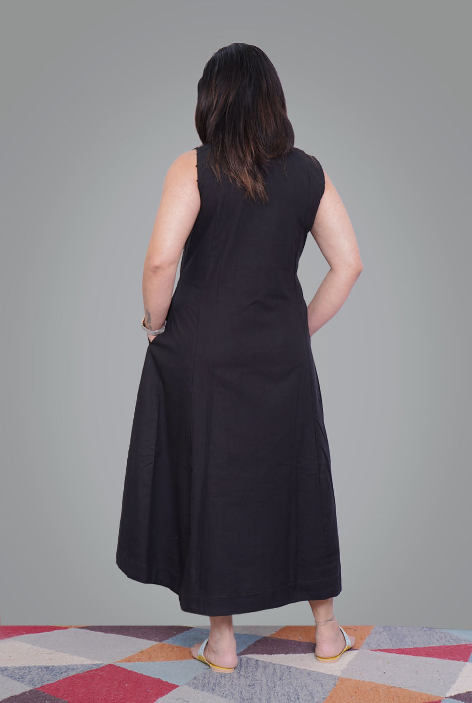 Black Premium Handloom Cotton Embroidered Dress/ Kurta