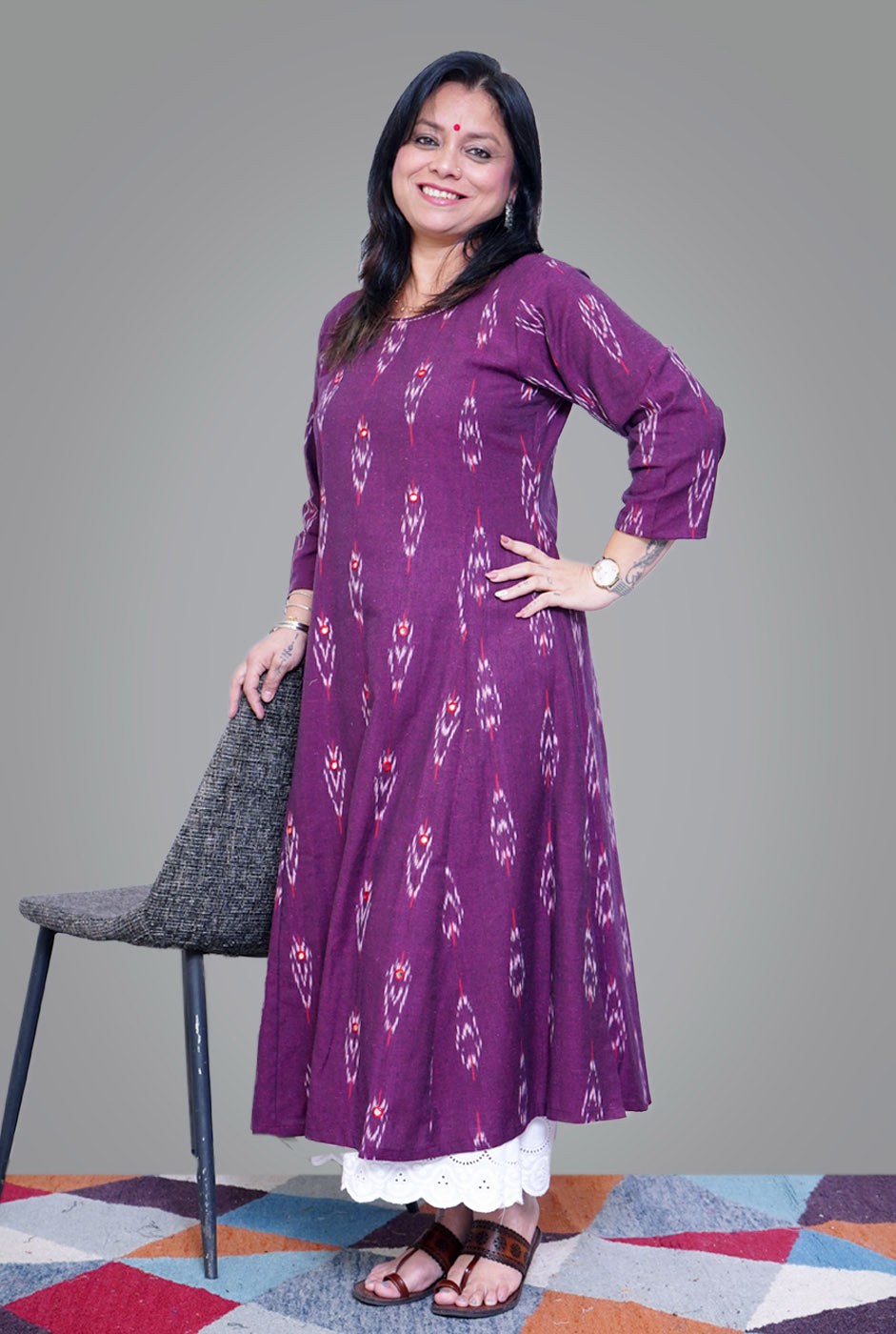 A-Line Exclusive Ikat Purple Kurti 1