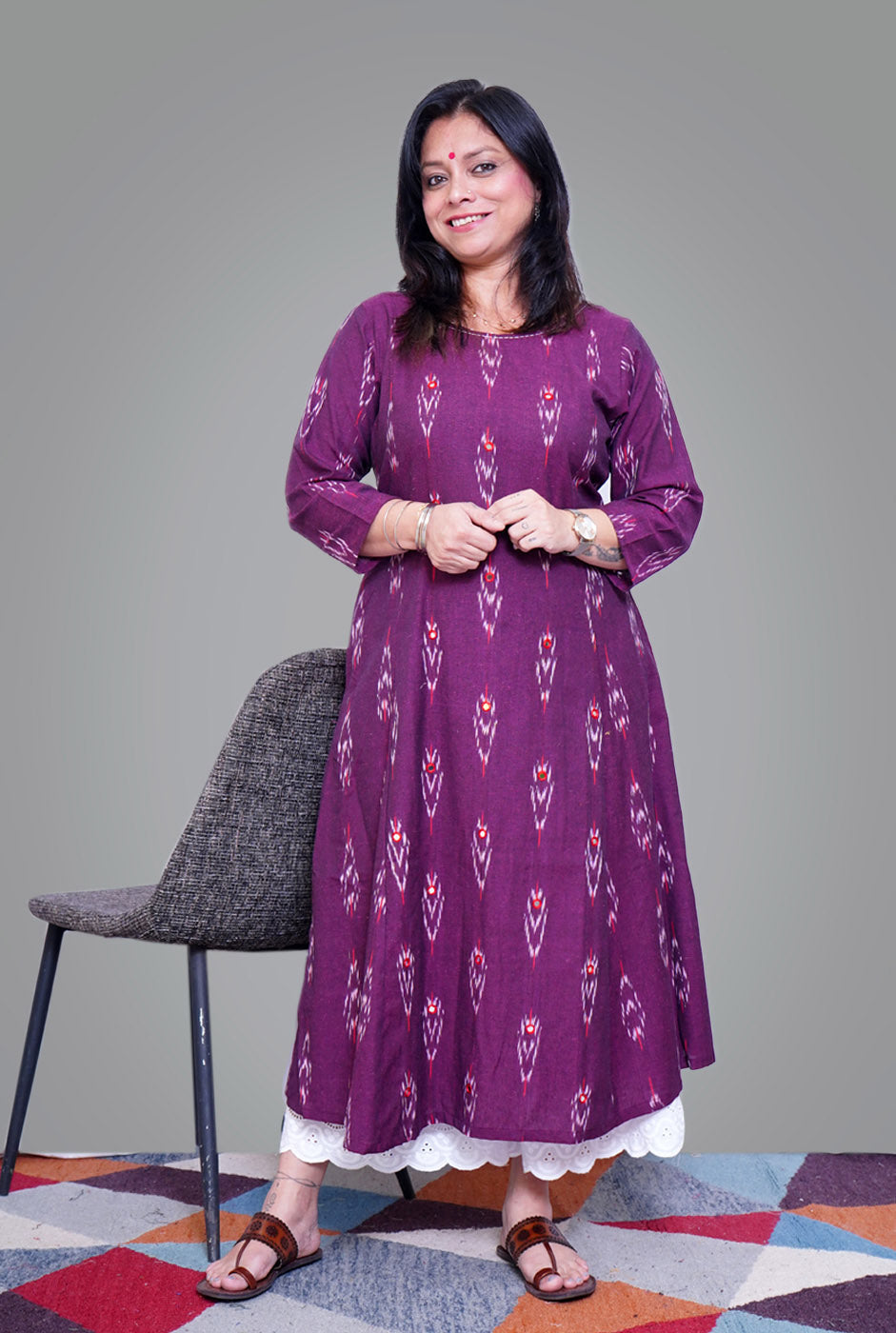 A-Line Exclusive Ikat Purple Kurti 1