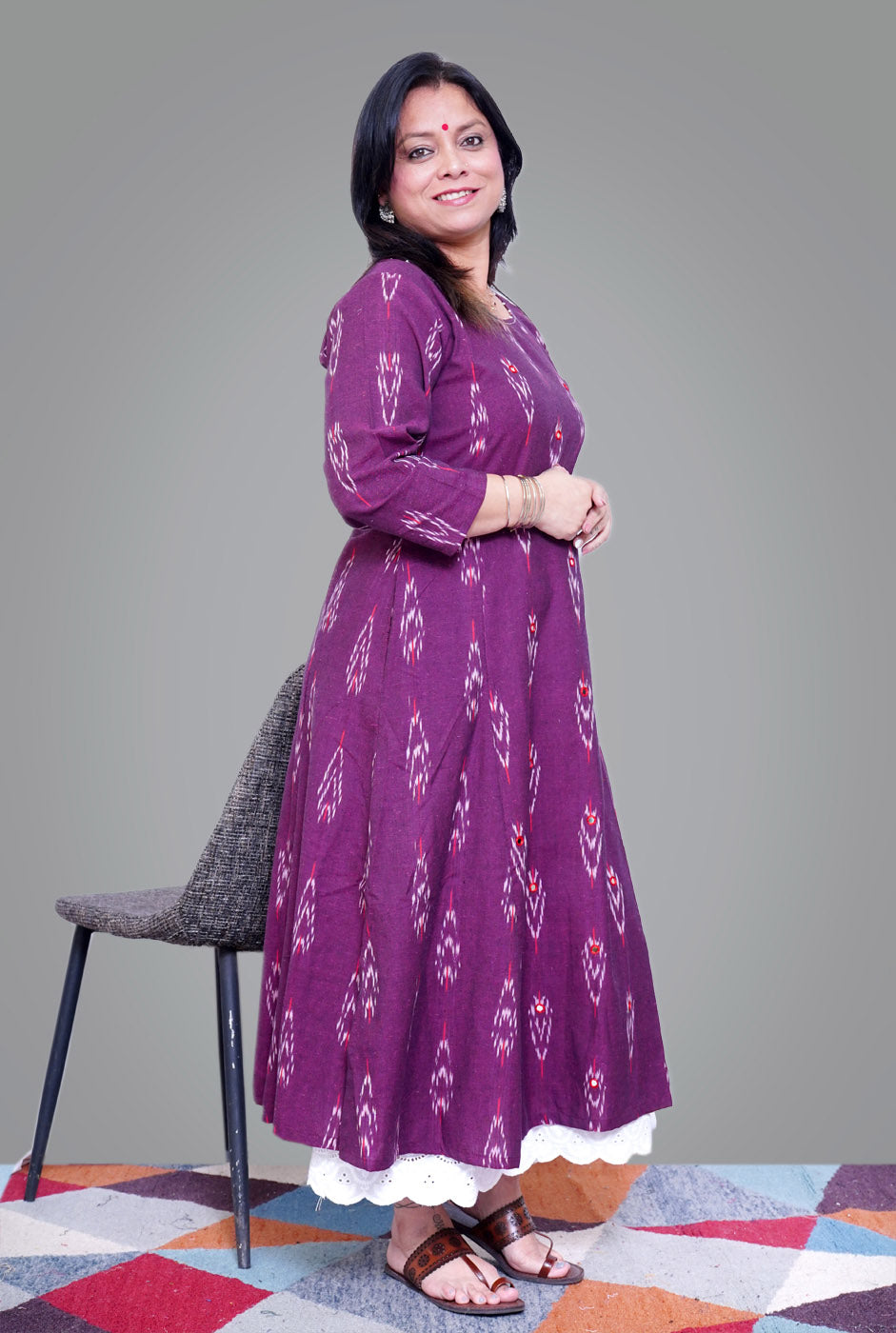 A-Line Exclusive Ikat Purple Kurti 1
