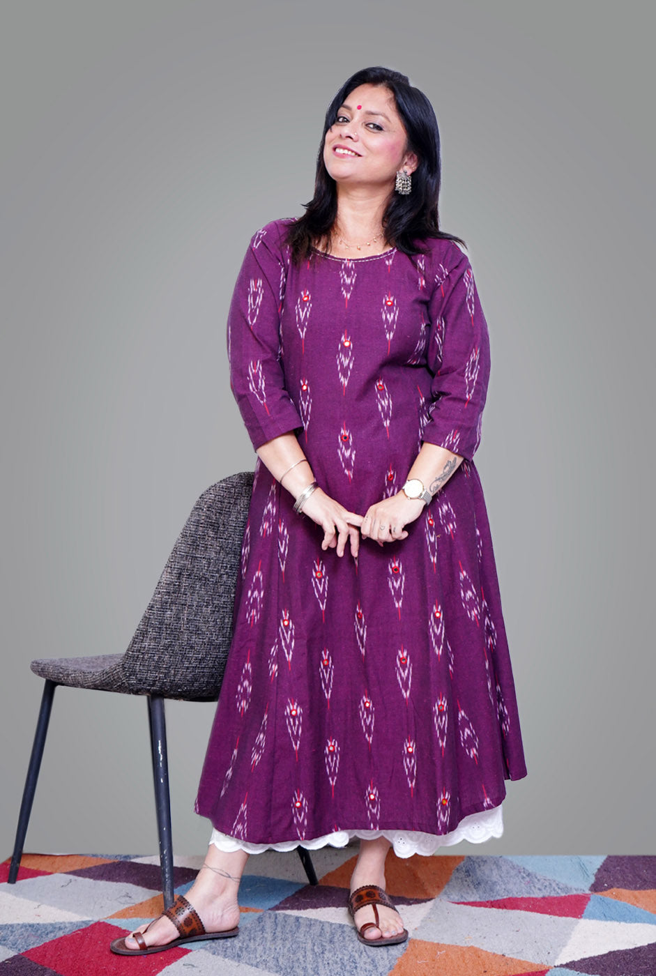 A-Line Exclusive Ikat Purple Kurti 1