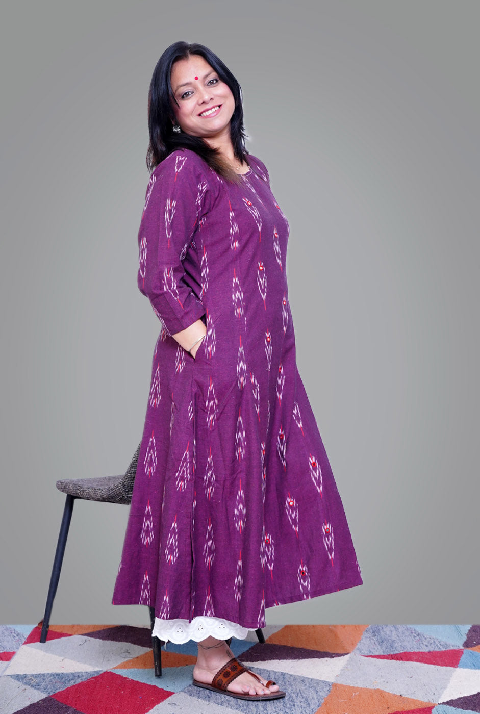 A-Line Exclusive Ikat Purple Kurti 1