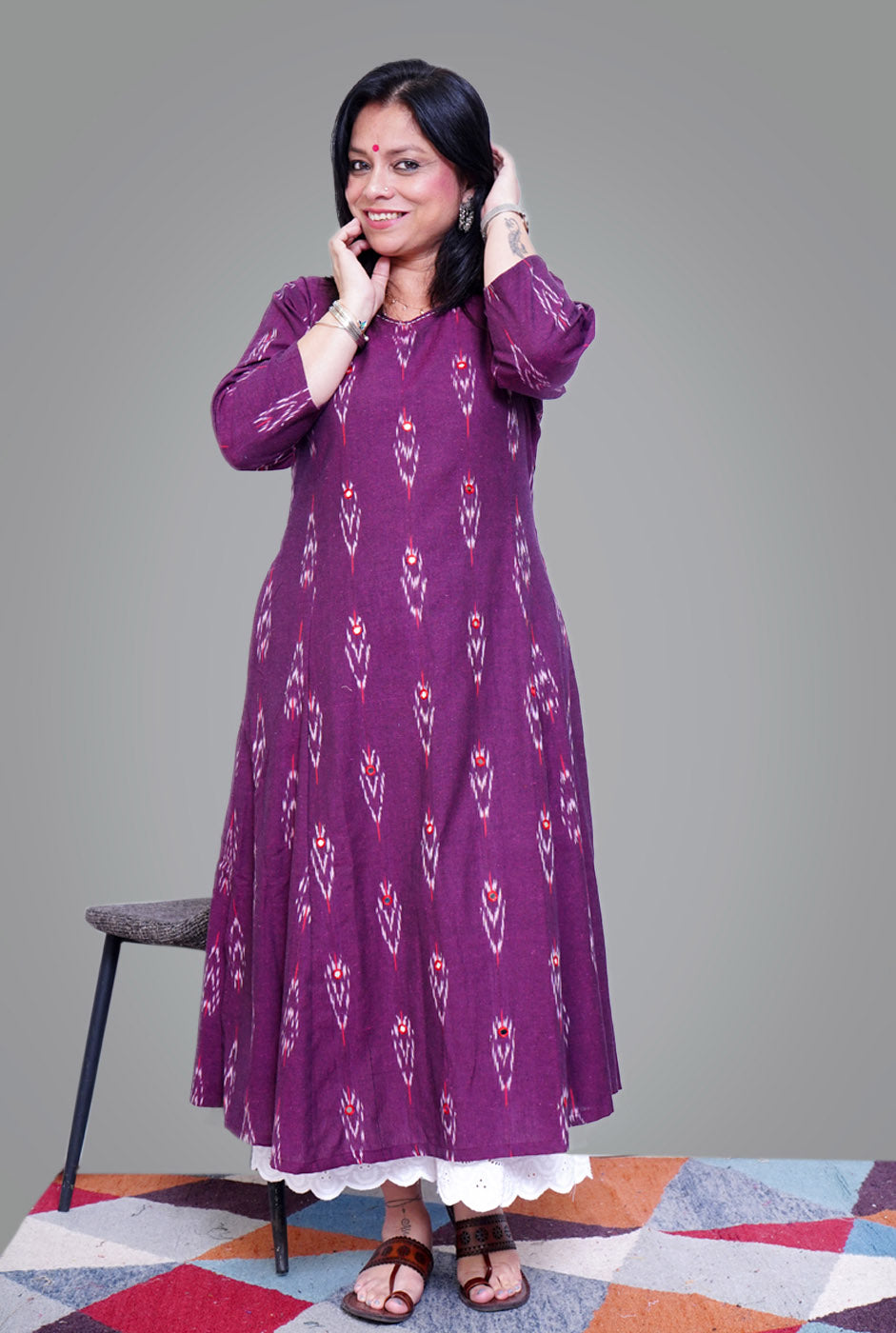 A-Line Exclusive Ikat Purple Kurti 1