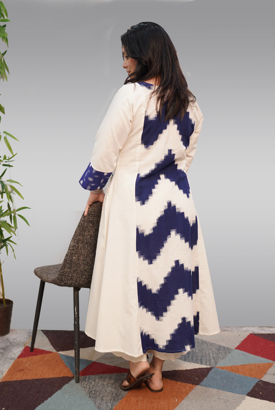 White & Blue Ikat Dress Come Kurti