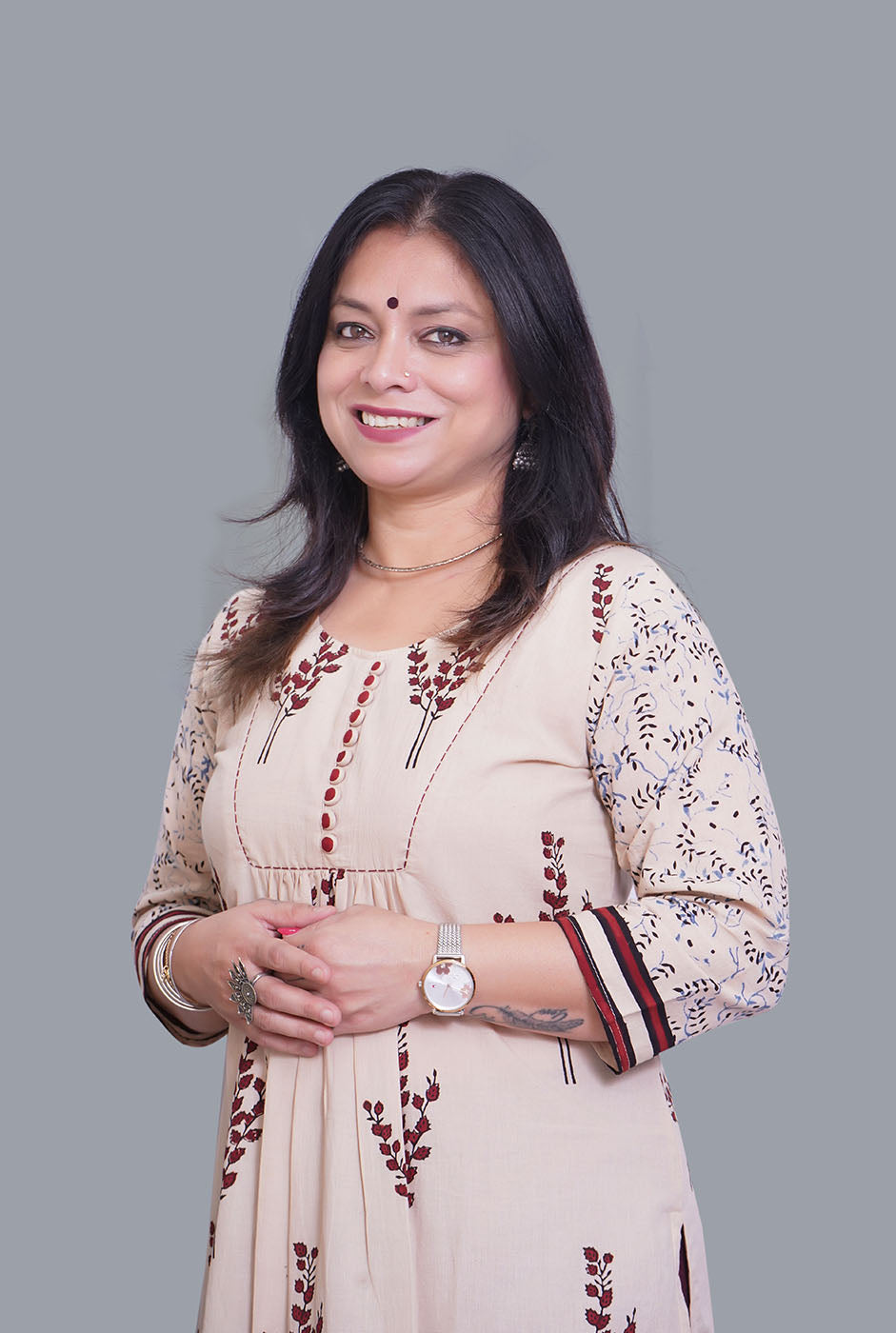 Ivory Color Ajrakh Gathered Kurta