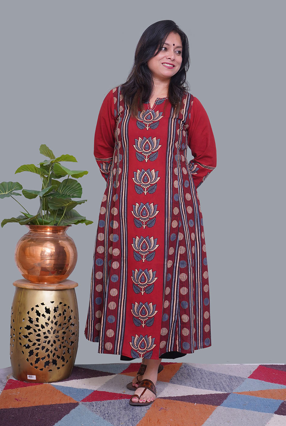 Maroon Ajrakh A-Line Kalidar Kurti (B)