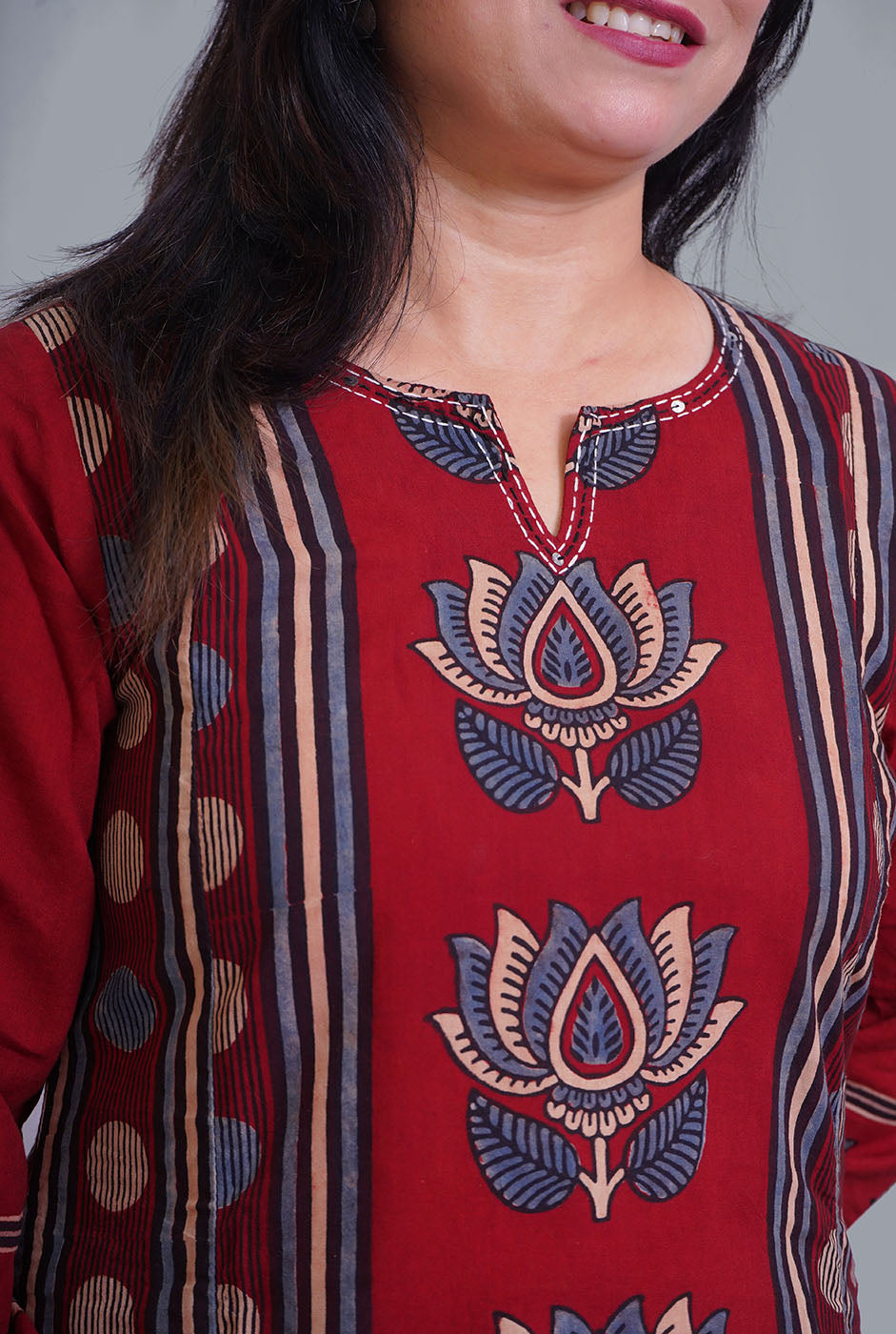 Maroon Ajrakh A-Line Kalidar Kurti (B)