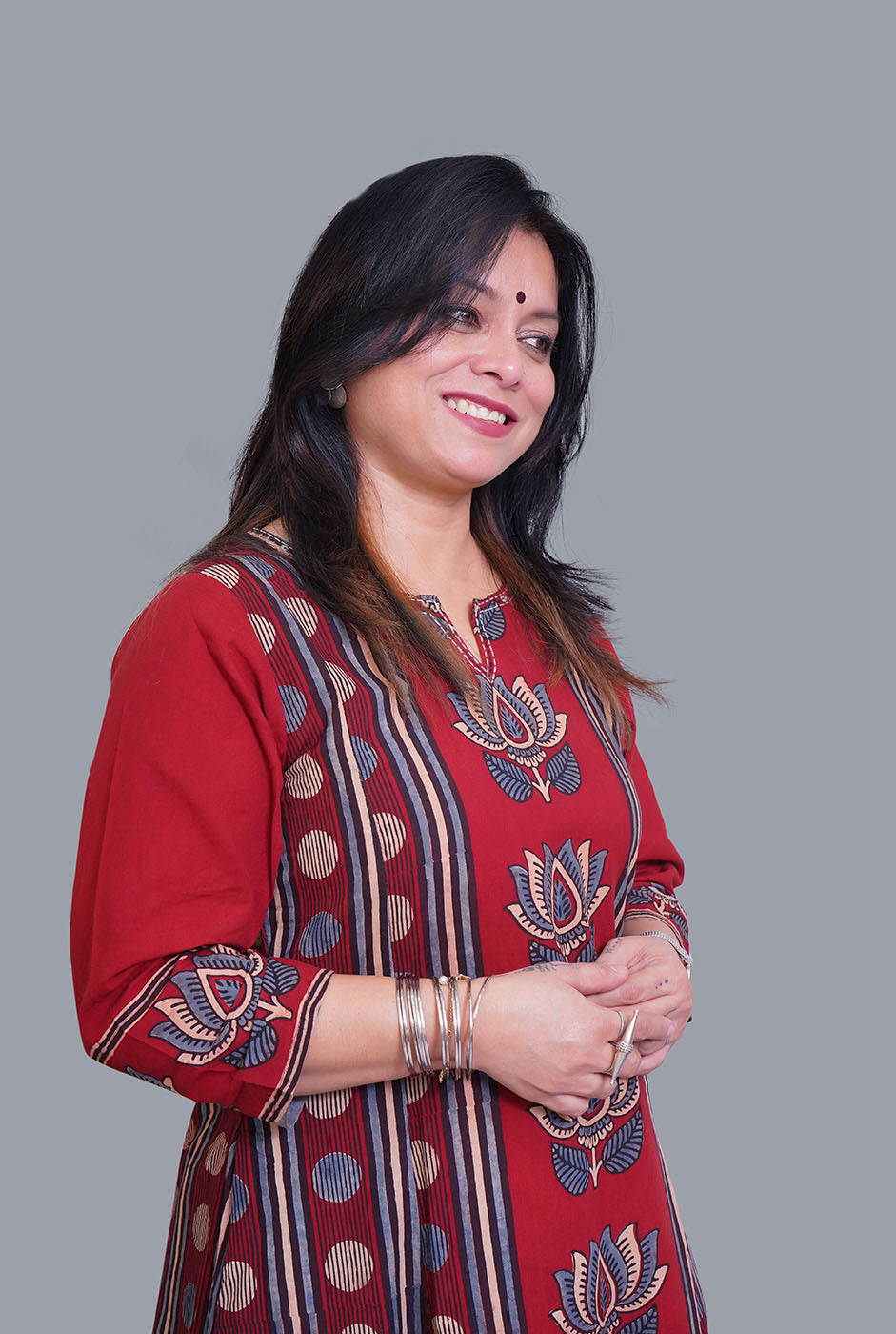 Maroon Ajrakh A-Line Kalidar Kurti (B)