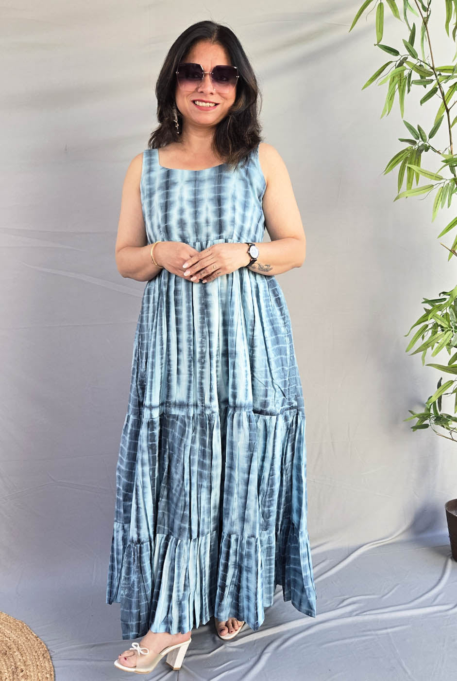 Grey Shibori Long Cotton Dress with Mull Lining – Naksh For You