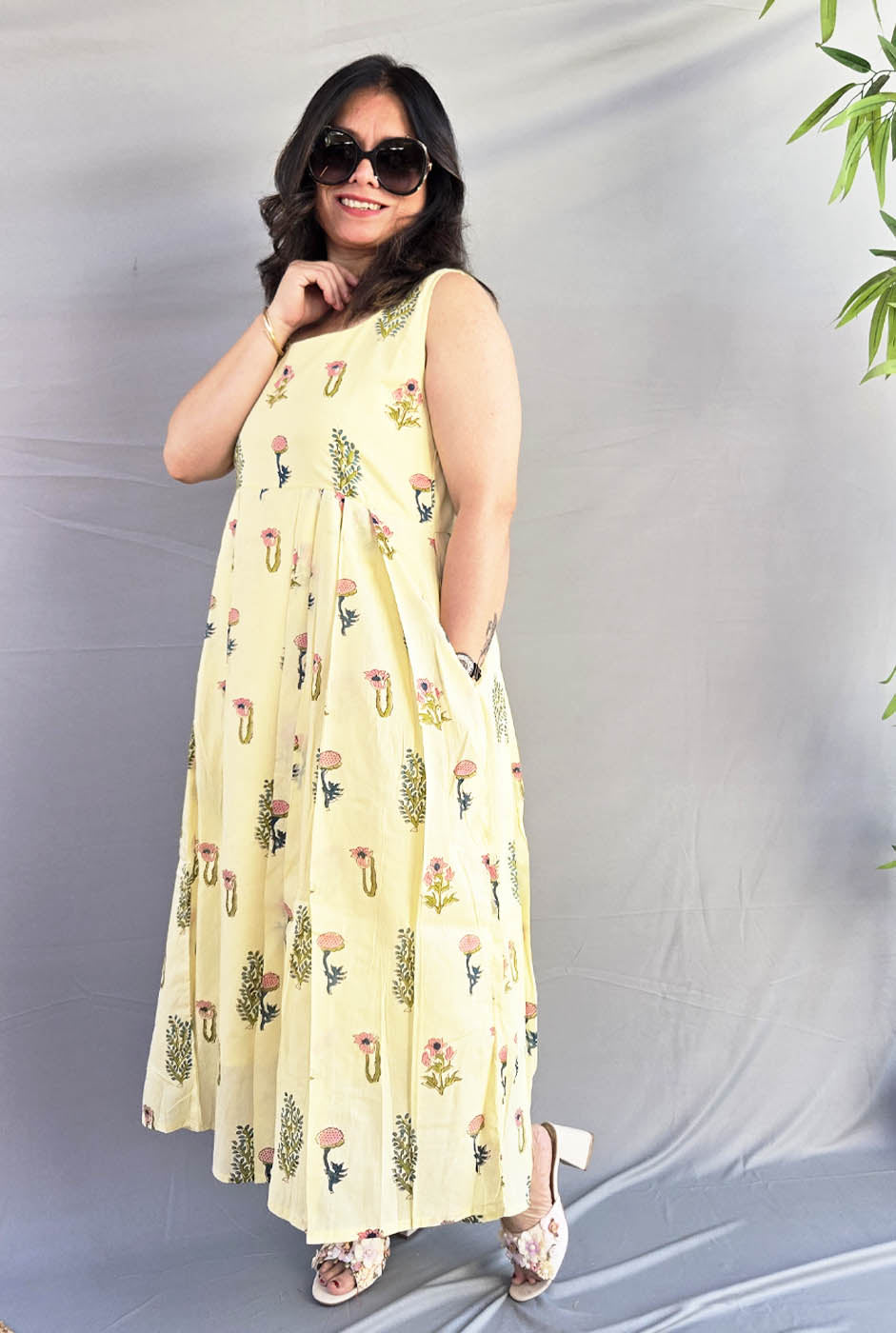 Myra Lemon Yellow Mul Cotton Dress