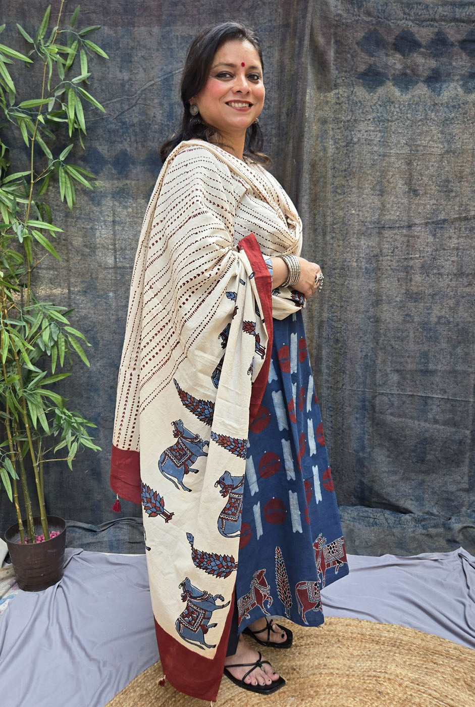 Raas Ajrakh Dupatta with Pichwai Border