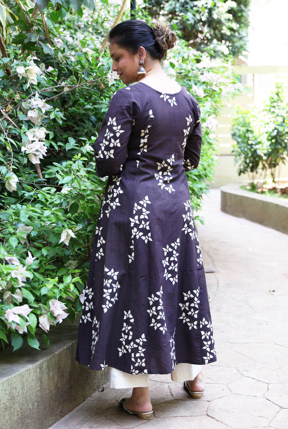 Alahi Black Ajrakh A-Line Kalidar Kurta with Butterfly Block & Hand Kantha Work