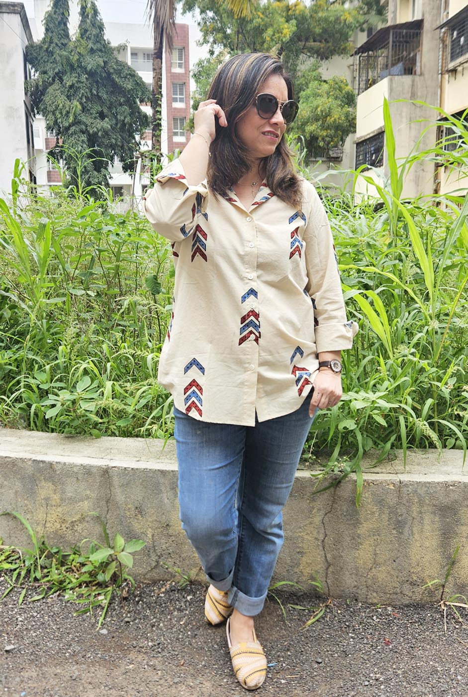 Arrow Block Handloom Cotton Ajrakh Shirt