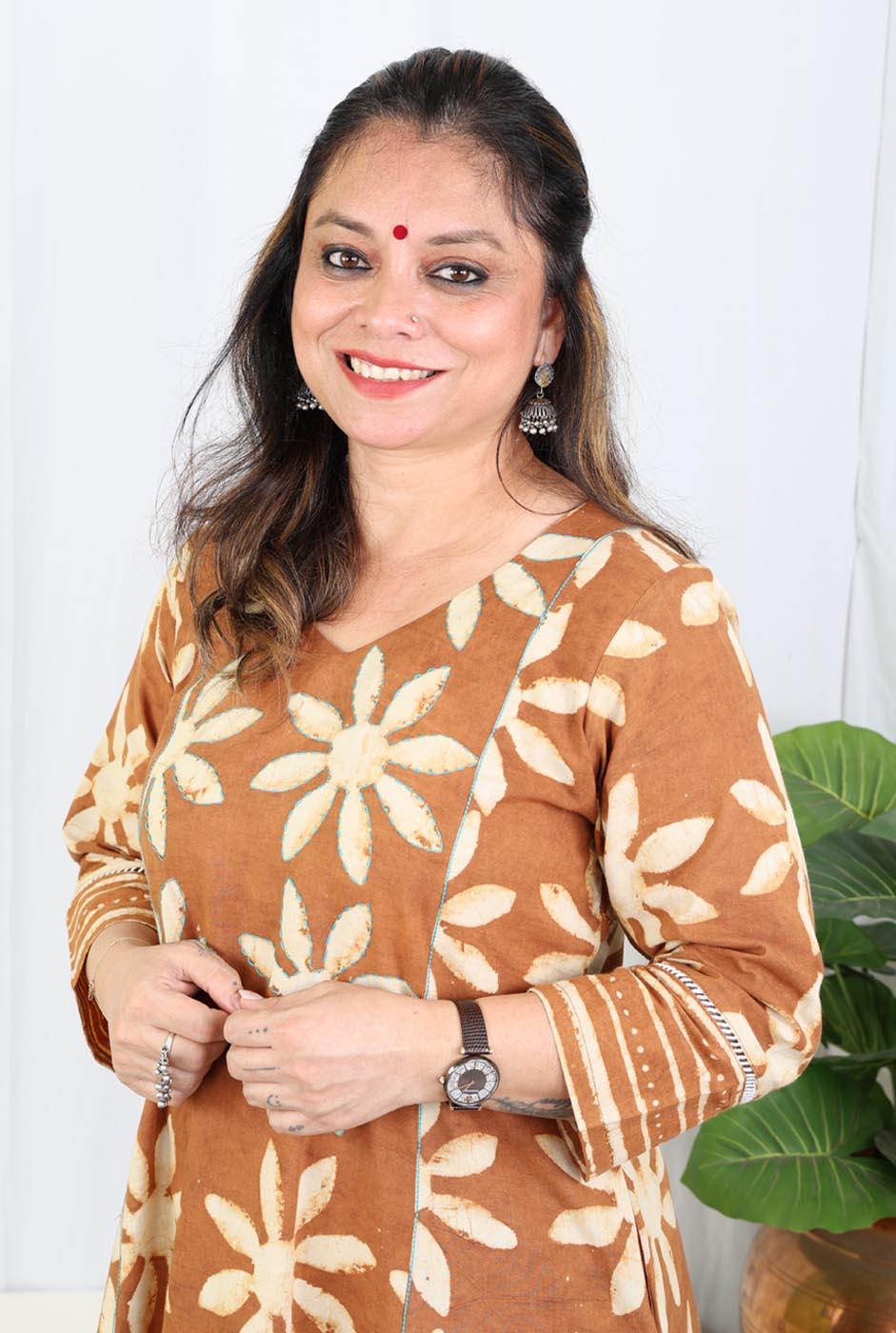 Brown Dabu Handblock Kurta Pant Set