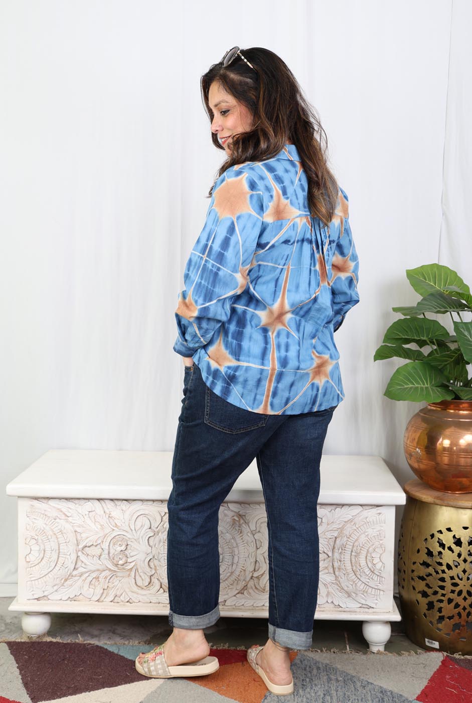 Blue Clamp Dyed Cotton Shirt