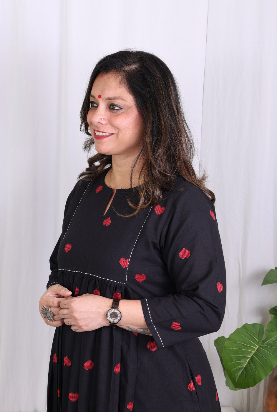 Black A-Line Kalidar Kurta with Gathers