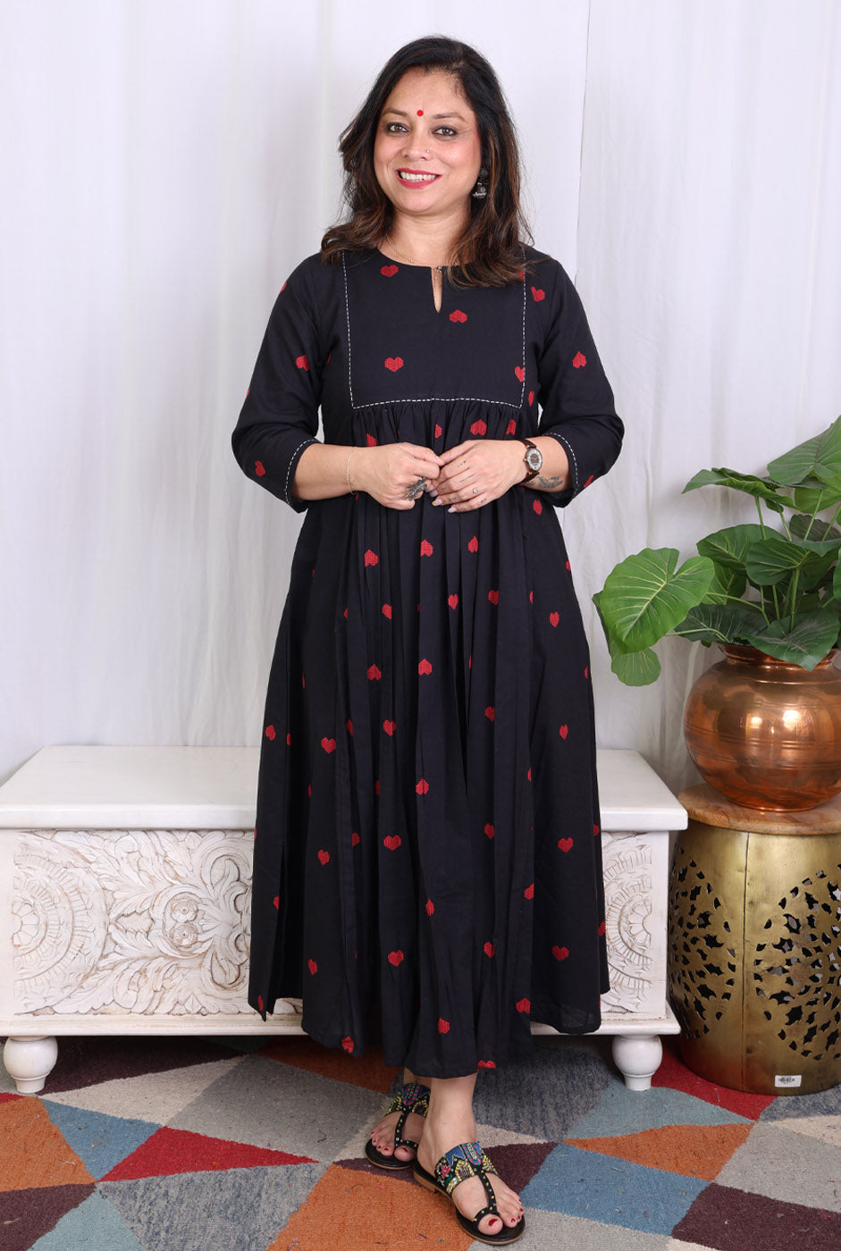 Black A-Line Kalidar Kurta with Gathers