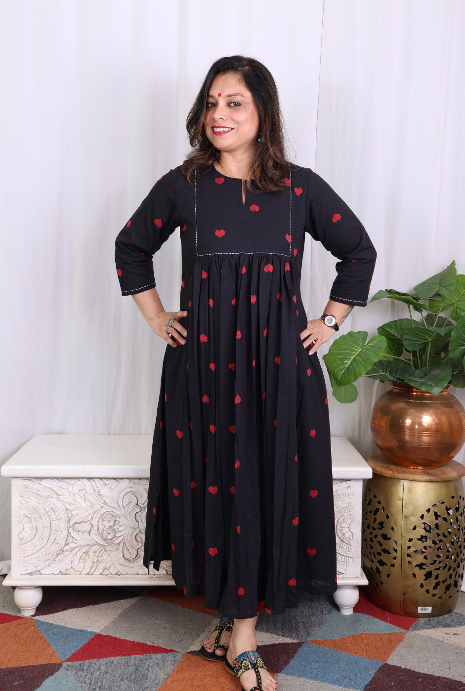 Black A-Line Kalidar Kurta with Gathers