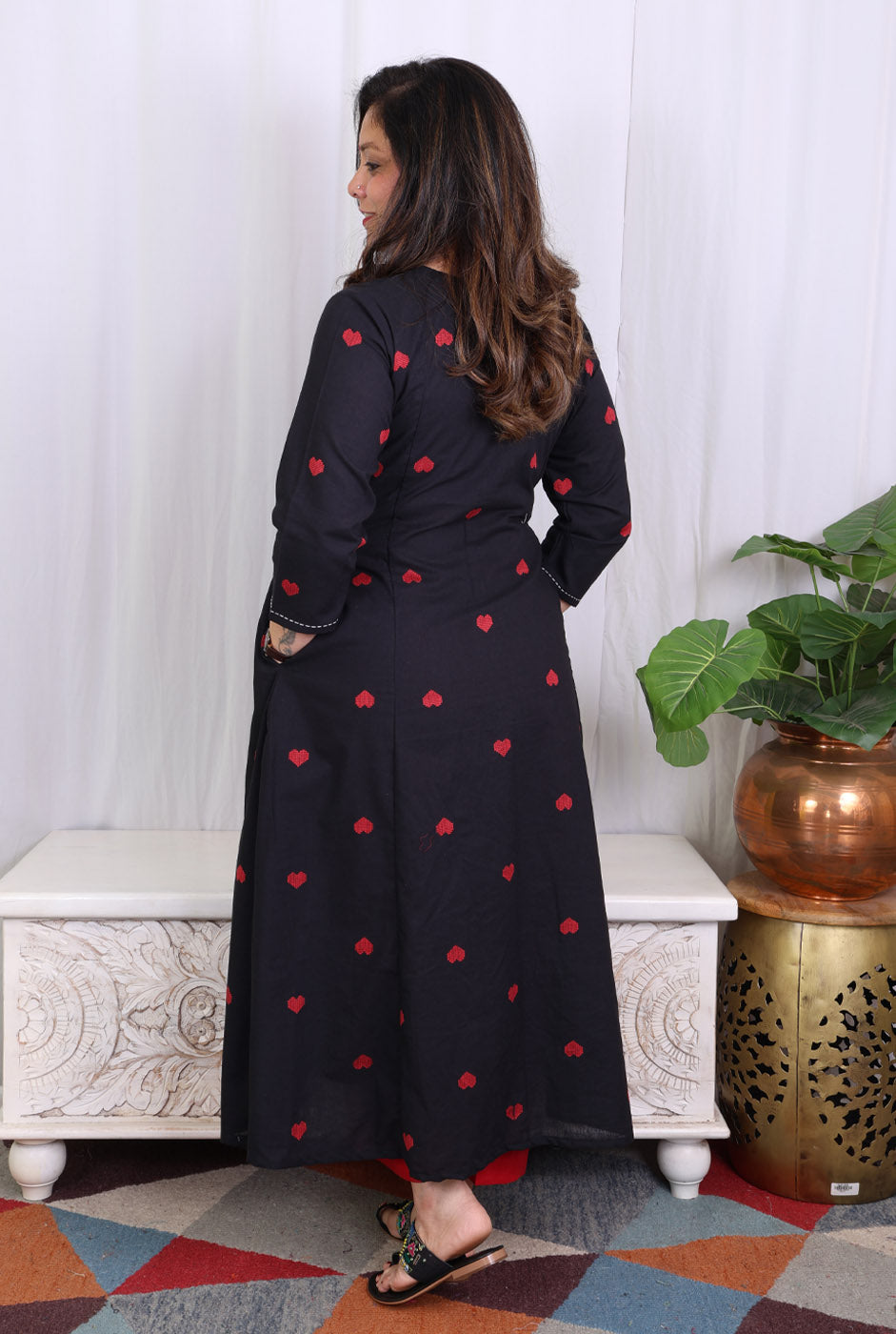 Black A-Line Kalidar Kurta with Gathers