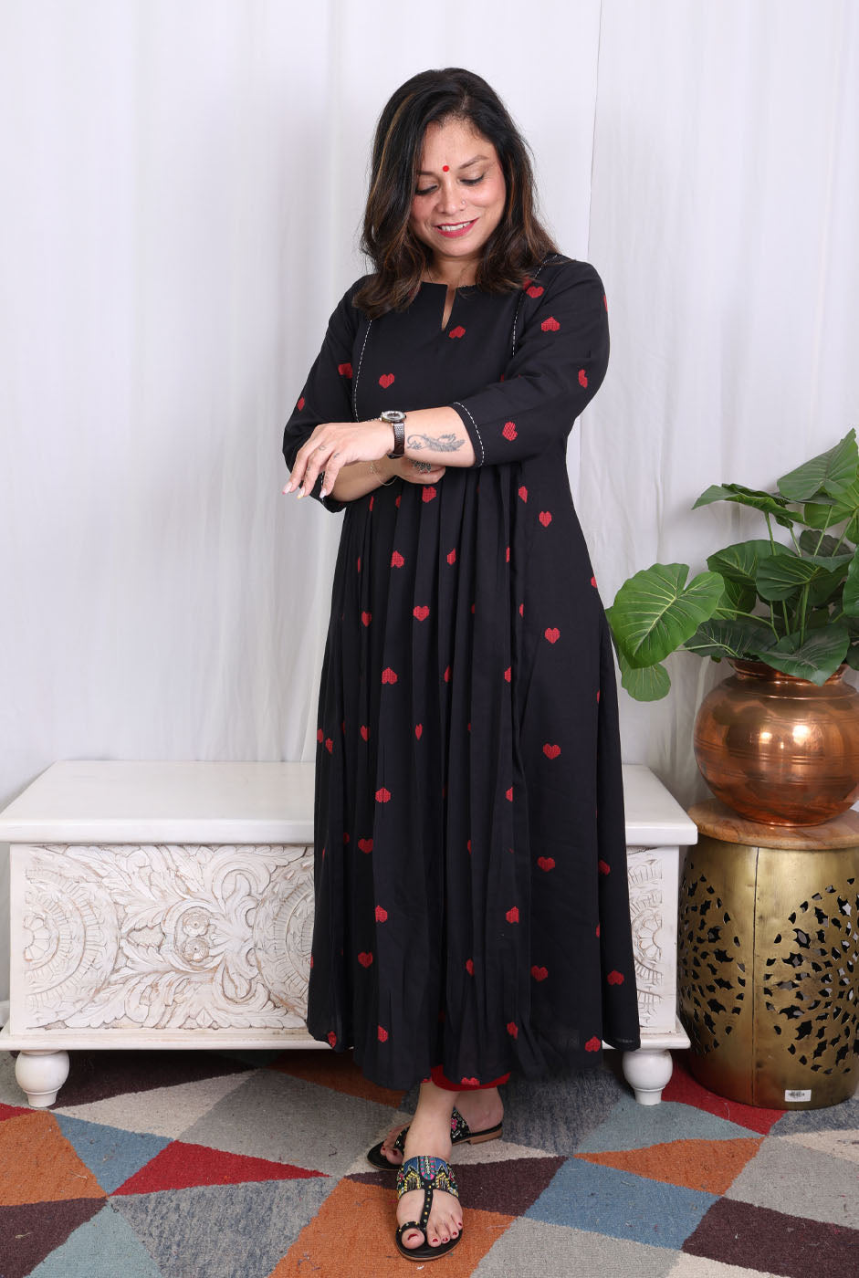 Black A-Line Kalidar Kurta with Gathers