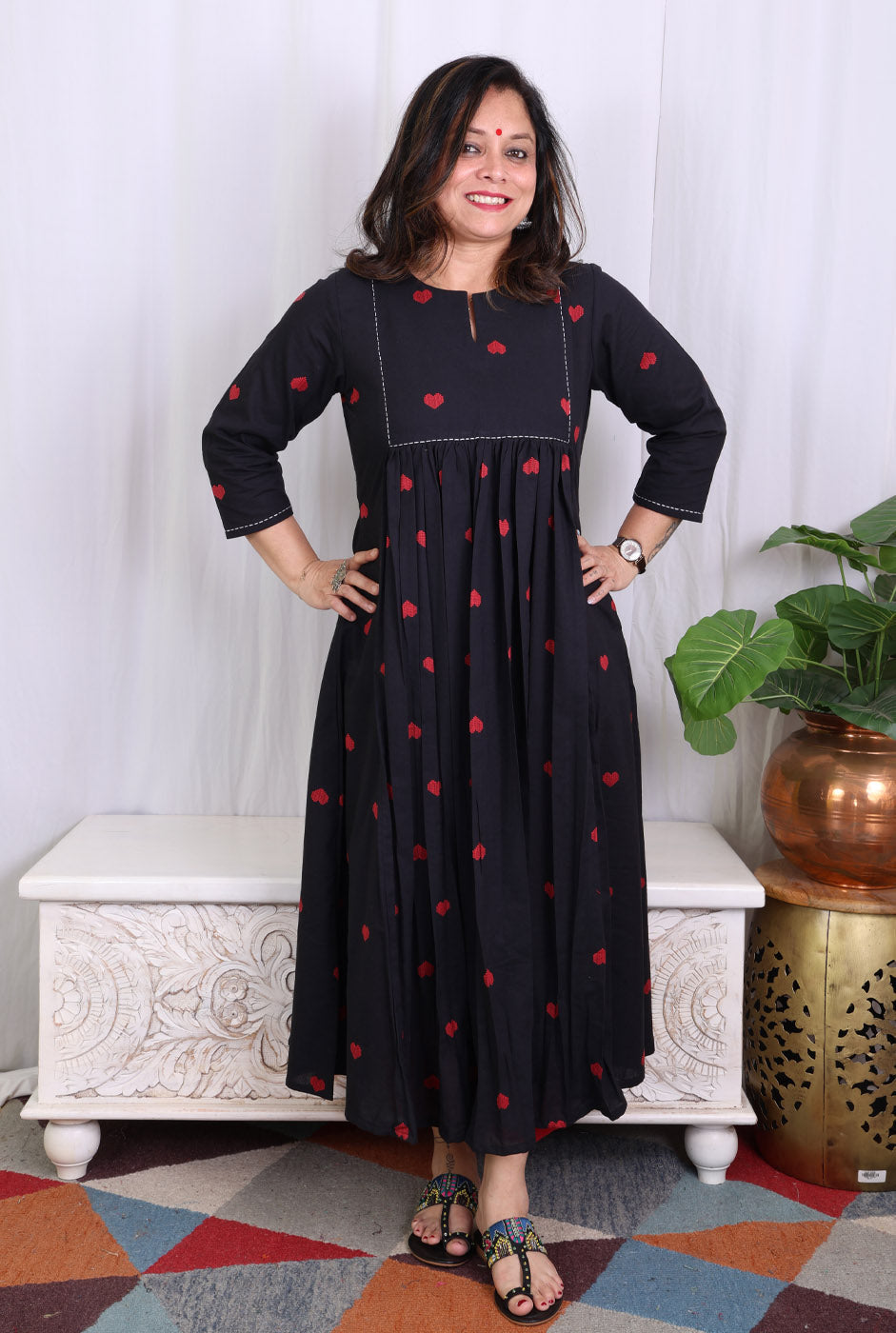 Black A-Line Kalidar Kurta with Gathers