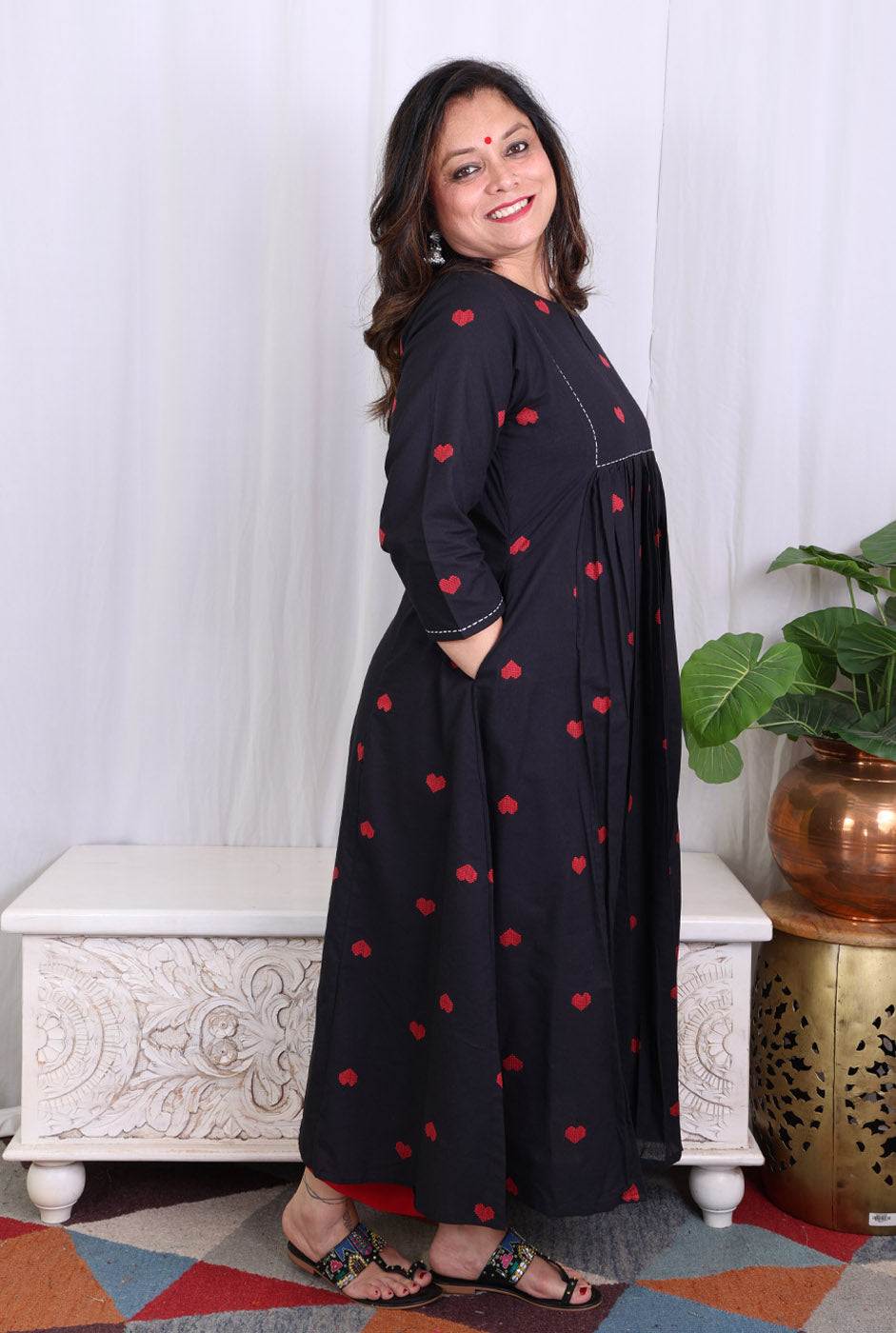 Black A-Line Kalidar Kurta with Gathers
