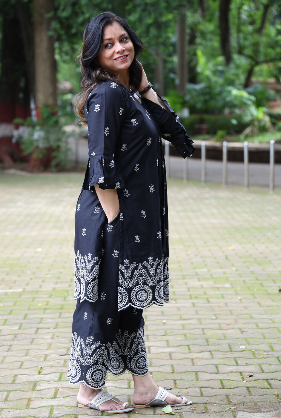 Black Schiffli Co-ord Set – Made to Order