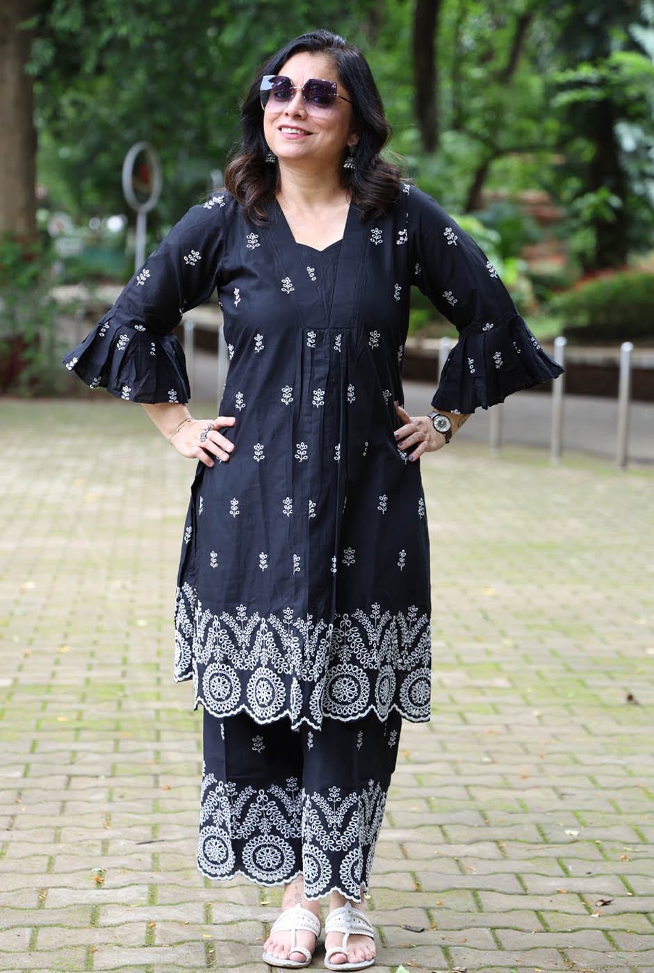 Black Schiffli Co-ord Set – Made to Order