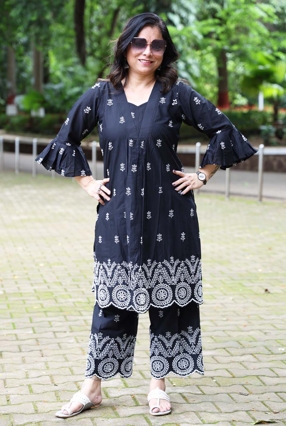 Black Schiffli Co-ord Set – Made to Order